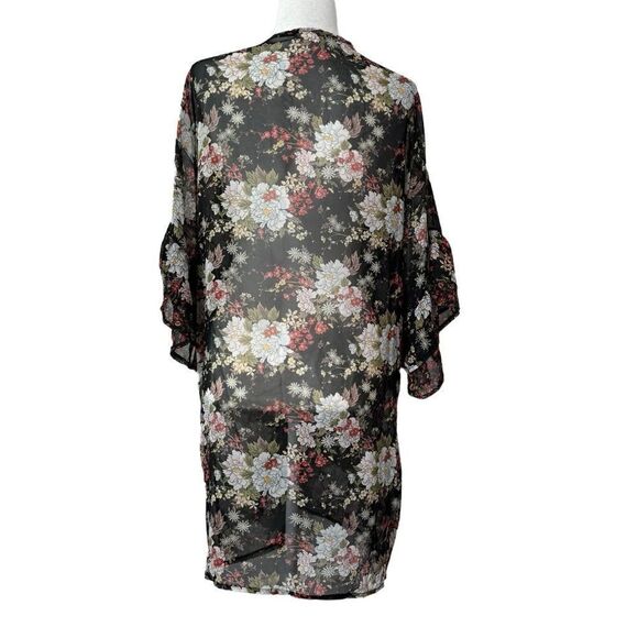 Mudd Black Floral Kimono Sheer Boho Shabby Chic - Picture 2 of 13